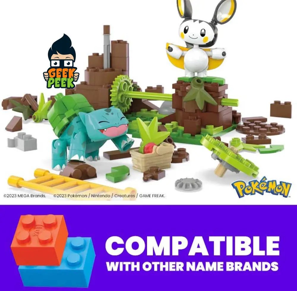 Mega Pokémon Emolga And Bulbasaur's Charming Woods Building Toy Kit (194 Pieces) For Kids - GeekPeek